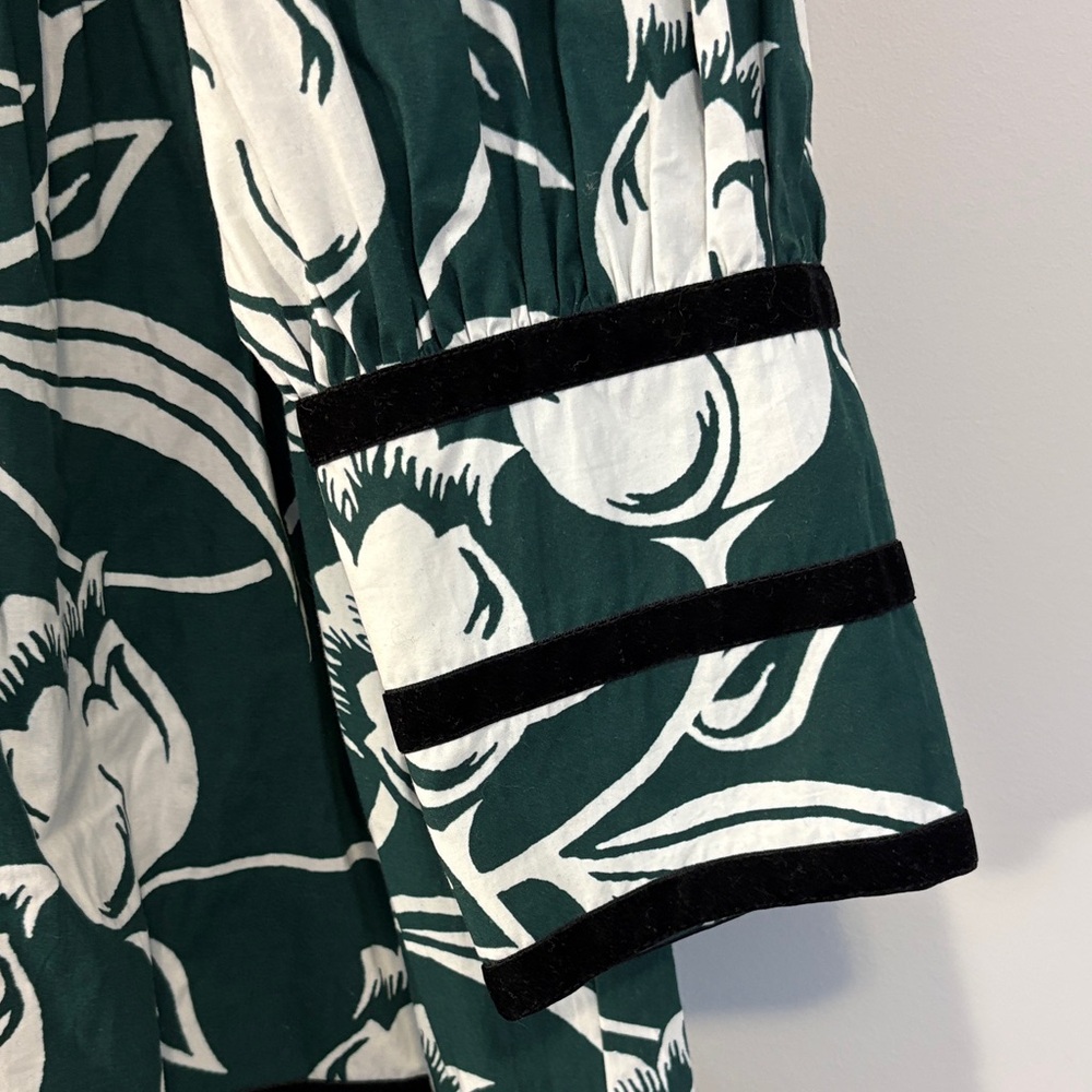 Batsheva Floral Long Sleeve Dress in Green and White - Picture 4 of 4